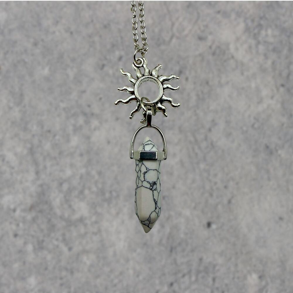 Sunburst Howlite Necklace Boho Silver